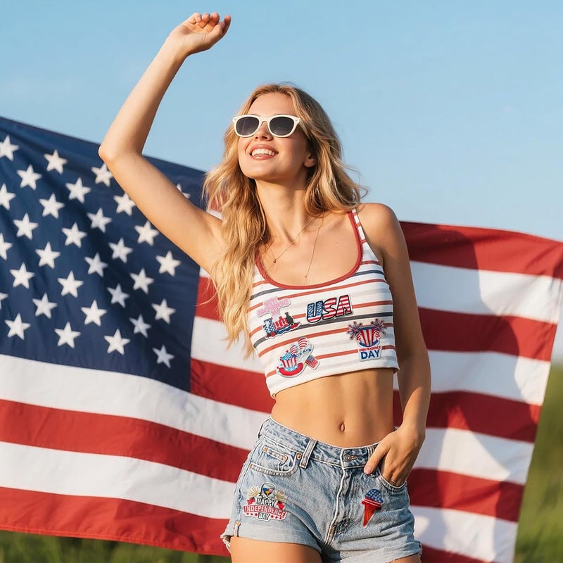 RF-patch 32 Pcs 4th of July Iron on Patches, Embroidered USA Patriotic Patch, American Flag Elemental Iron on/Sew on Patches for Clothes, Hats, Jeans, Dress, Backpacks - Image 3